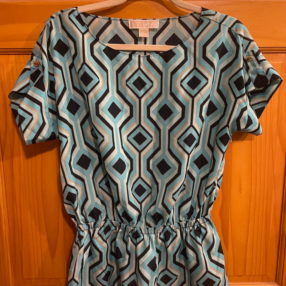 Michael Kors Blue, Black and White Graphic Blouse